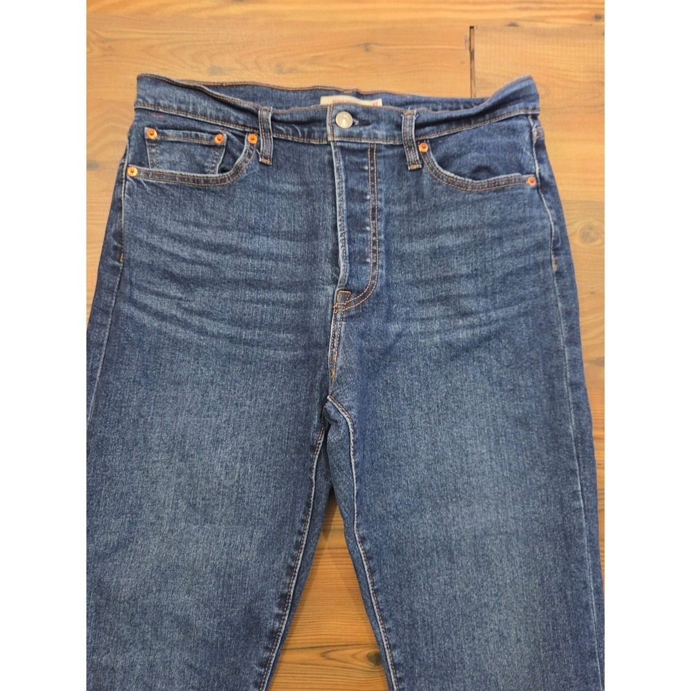 Levis Wedgie Straight Jeans Womens 32x28 Medium Wash Blue Button Edgy Norm Indie - Picture 3 of 7